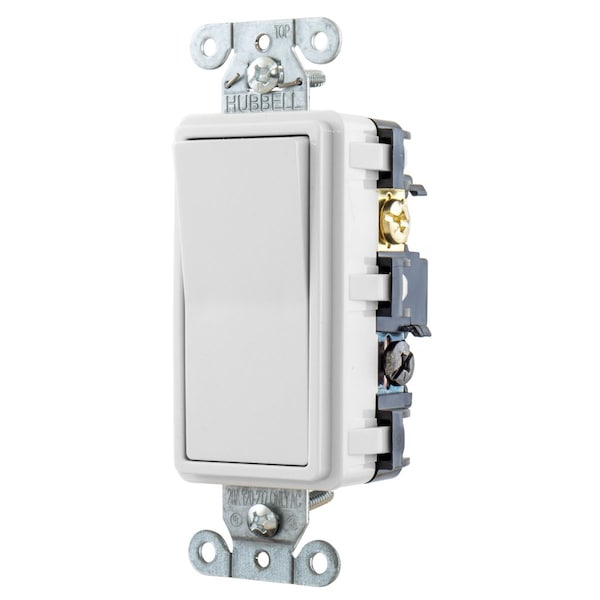 Hubbell Wiring Device-Kellems TradeSelect, Switches and Lighting Controls, Decorator Switch, Residential Grade, Rocker Switch, General Purpose AC, 4 Way, 15A 120/277V AC, Push Back and Side Wired, White RSD415W - main